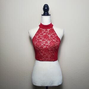 Bebe Red Lace Crop Top XS